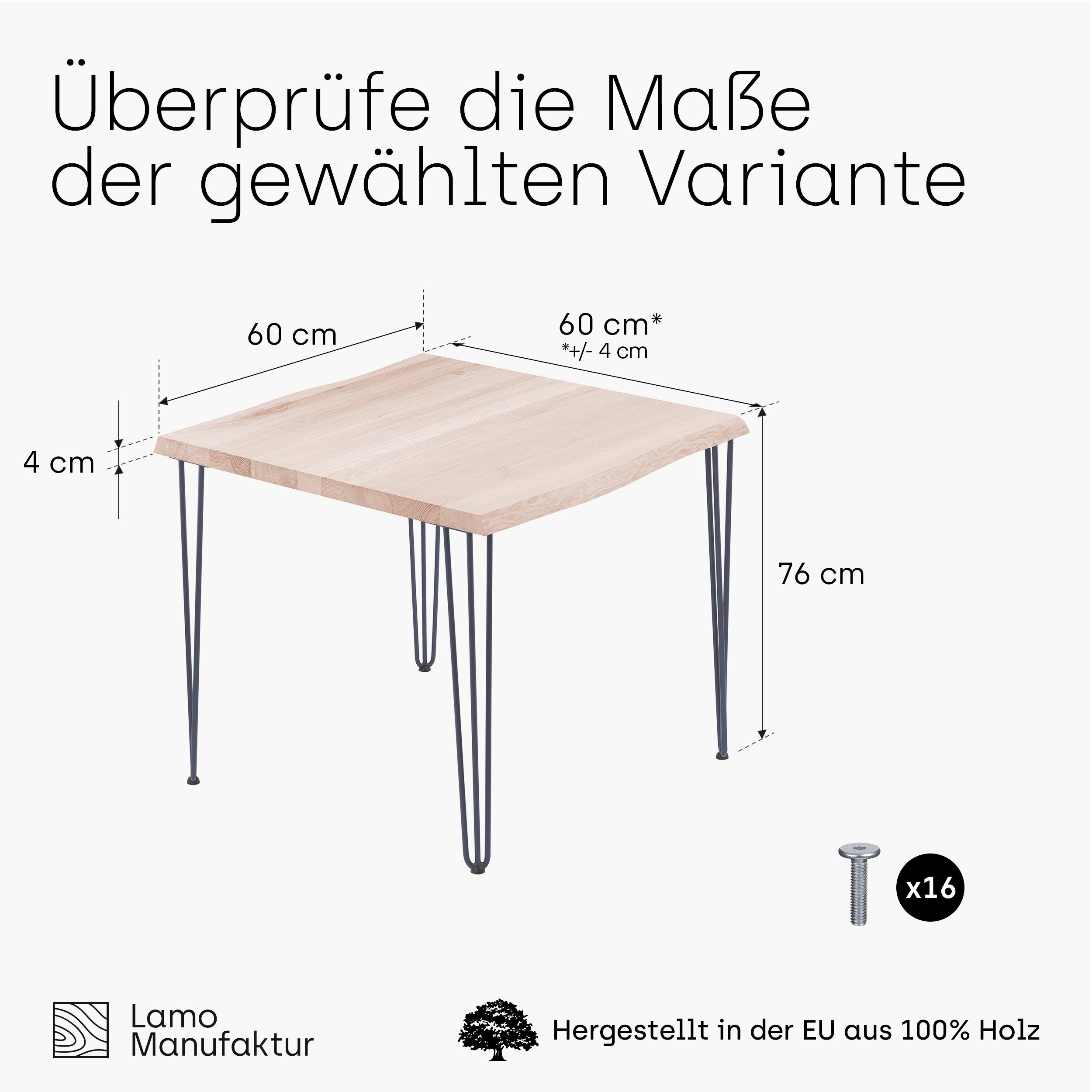 Roh Anthrazit LAMO Manufaktur (1 | Baumkantentisch massiv Massivholz Creative Esstisch Metallgestell inkl. Baumkante Tisch),