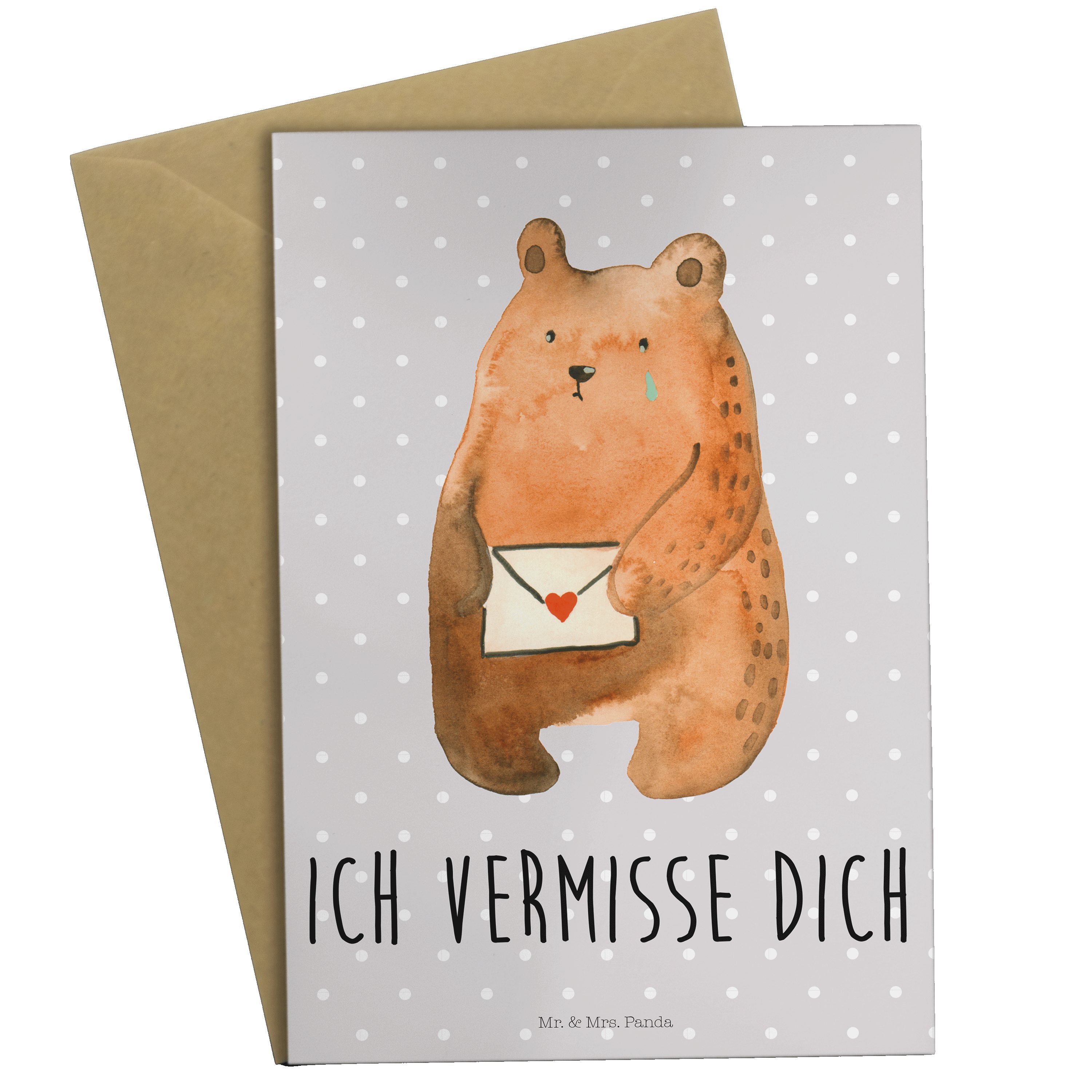 Grußkarte Panda Teddy, H & Geschenk, Geburtstagskarte, Grau Liebesbrief-Bär Pastell - - Mr. Mrs.