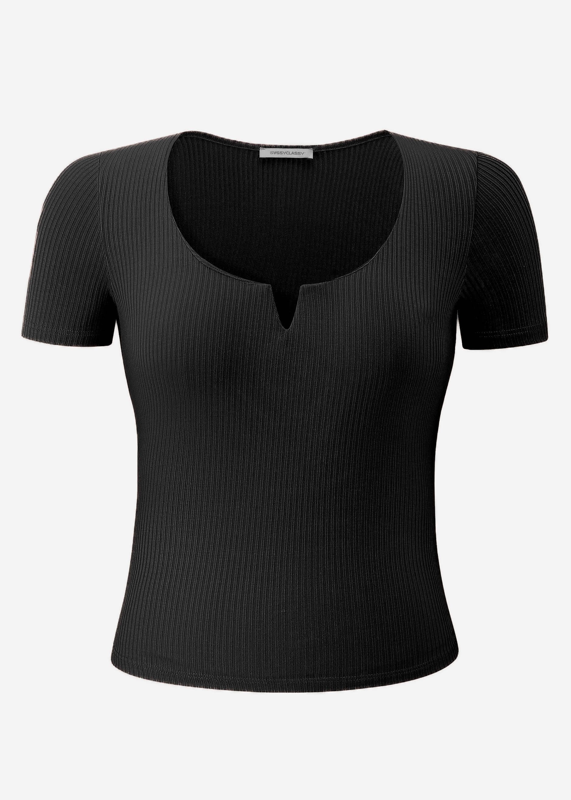 SASSYCLASSY T-Shirt Figurbetontes T-Shirt mit Rippstruktur günstig online kaufen