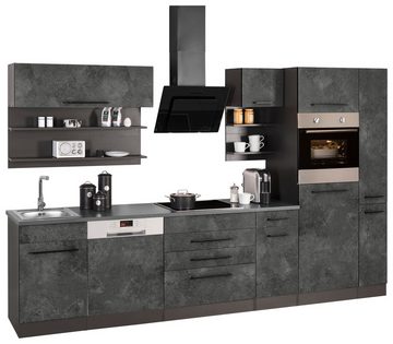 HELD MÖBEL Küchenzeile Tulsa, mit E-Geräten, Breite 320 cm, schwarze Metallgriffe, MDF Fronten