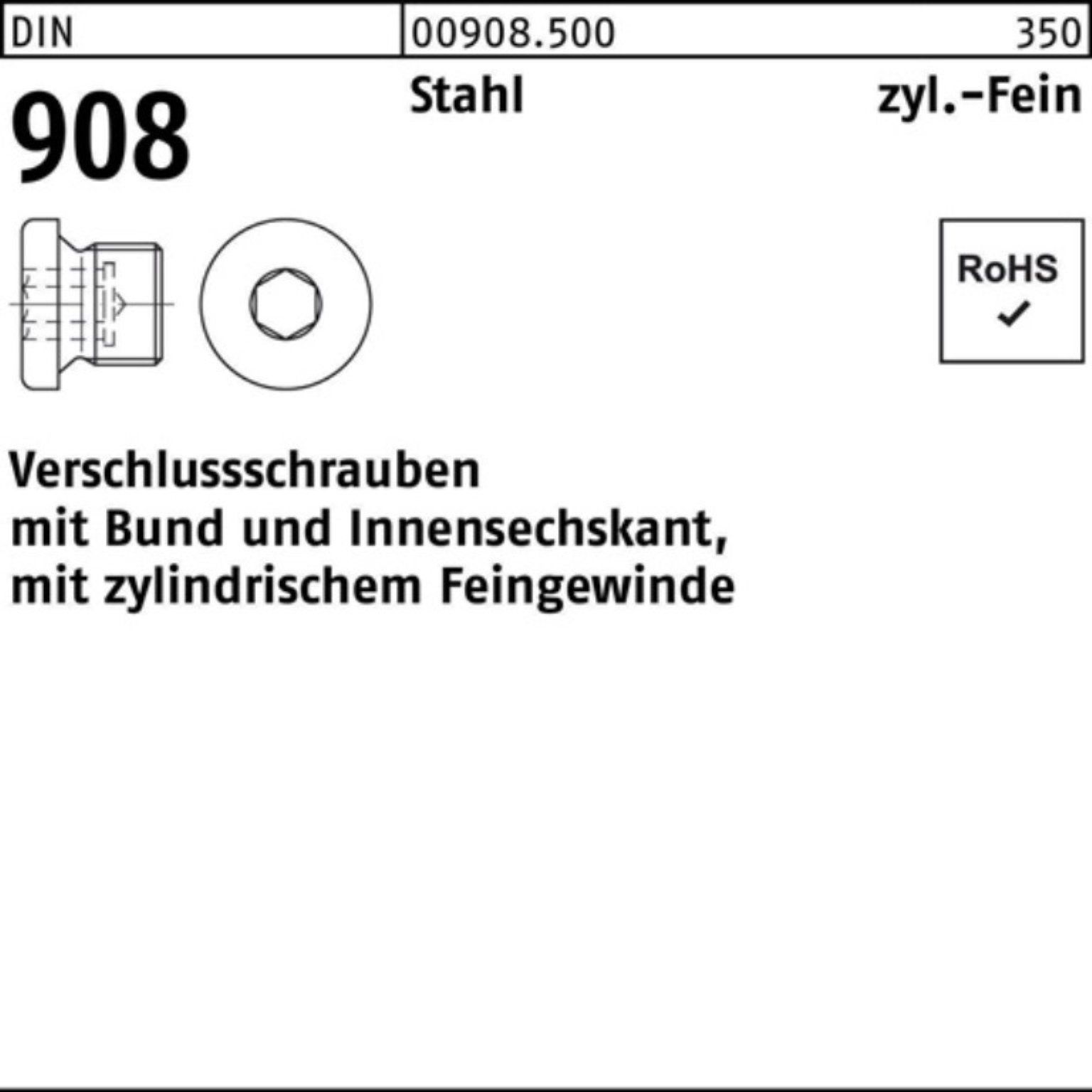 Reyher Schraube 100er Pack Verschlußschraube DIN 908 Bund/Innen-6kt M10x 1 Stahl 100