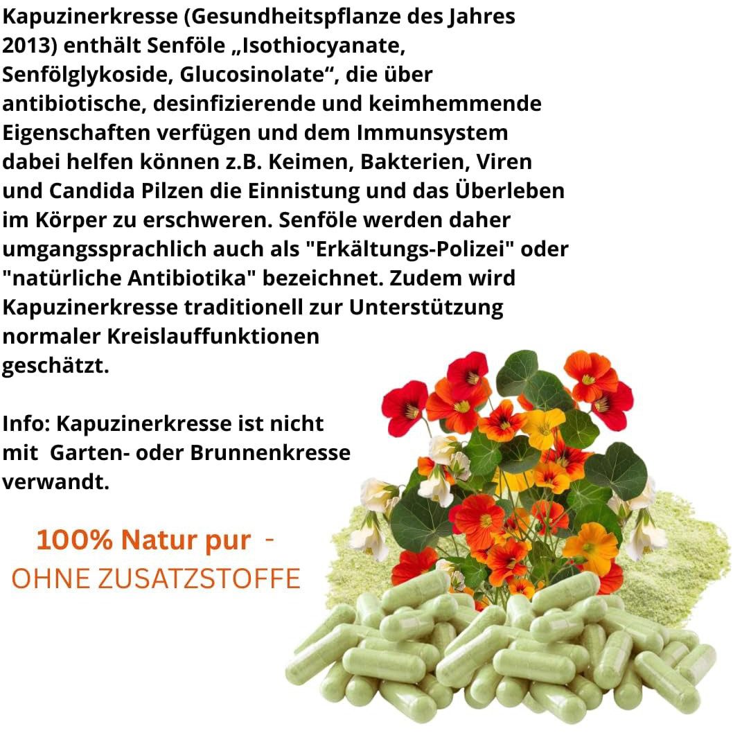 MultiLife Kapuzinerkresse Senföle für Immunsystems & Abwehrkräfte NATUR PUR Kapseln, 1 er Dose à 180 St., 88,2 g, Art. 25984-180