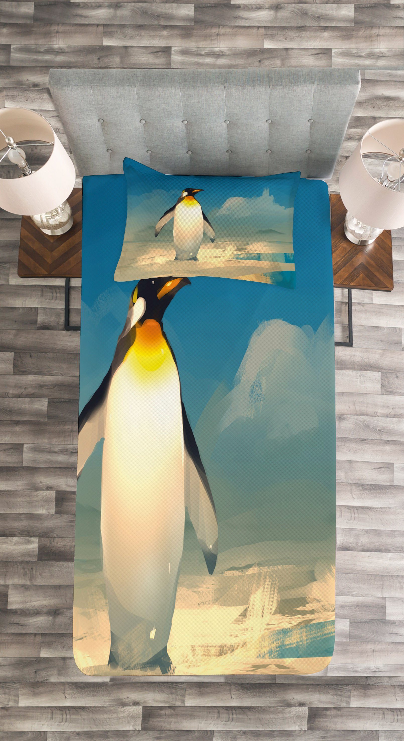 Abakuhaus, Ice Tier Pinguin Nord Waschbar, mit Kissenbezügen Arctic Tagesdecke on Set