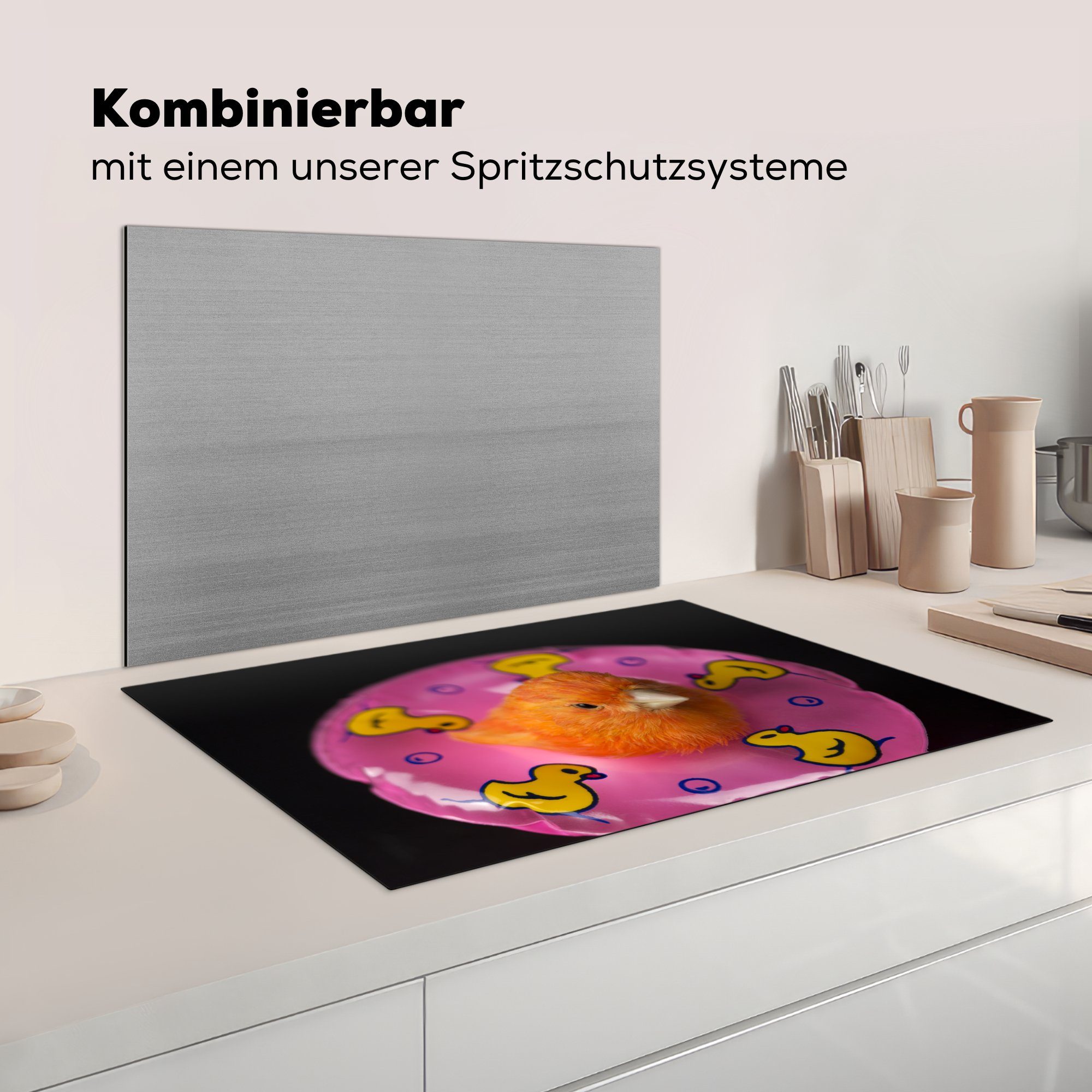 einem für Induktionskochfeld aufblasbaren küche, Ceranfeldabdeckung Oranger Vinyl, 81x52 die cm, Herdblende-/Abdeckplatte auf (1 Reifen, MuchoWow Schutz Kanarienvogel tlg),