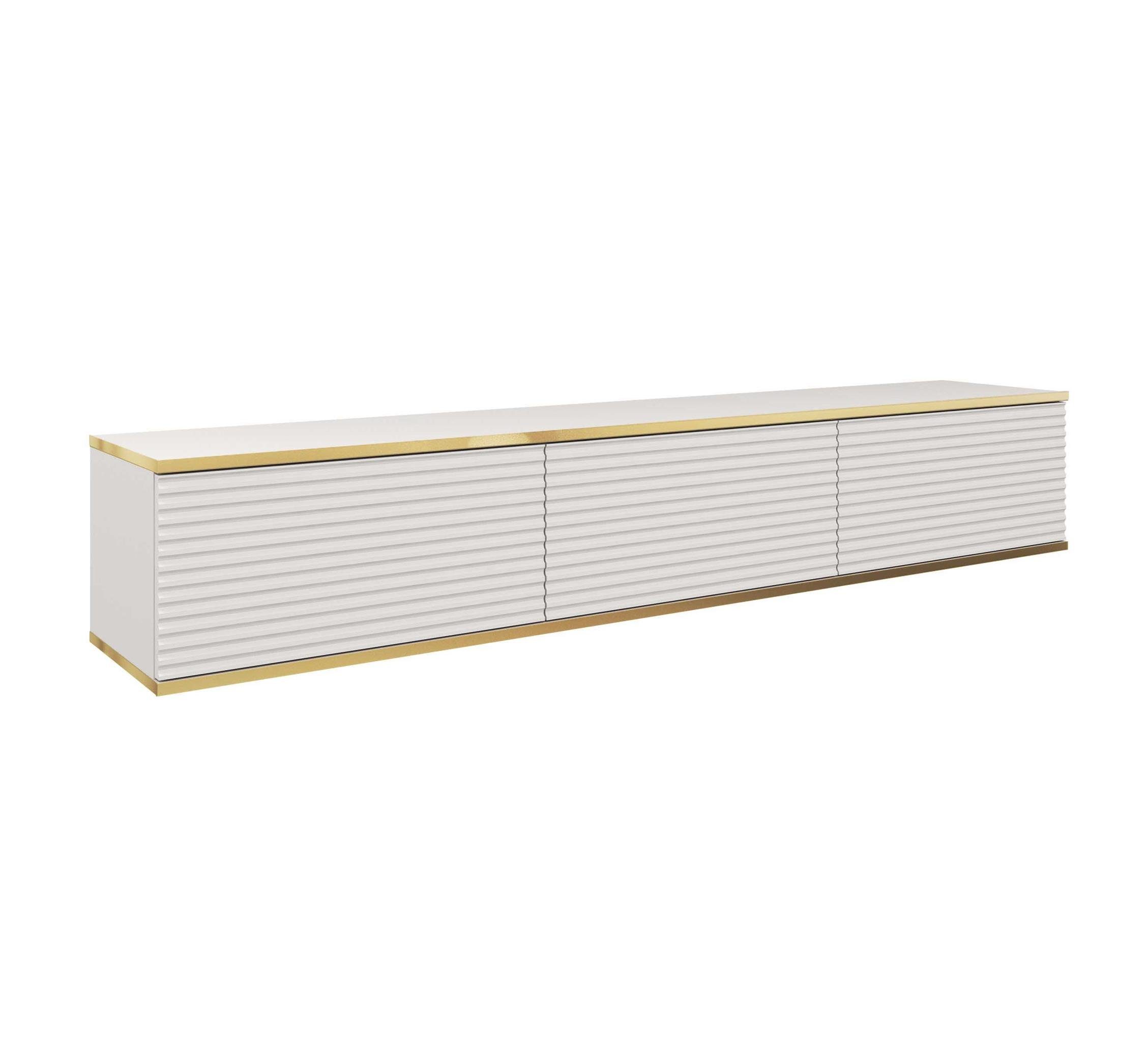 LIWIA x in MDF T32 H30 Furnix Türen Gold, mit TV-Board, 3 Zierleisten TV-Schrank 175 B175 cm x Weiß/Gold Sideboard