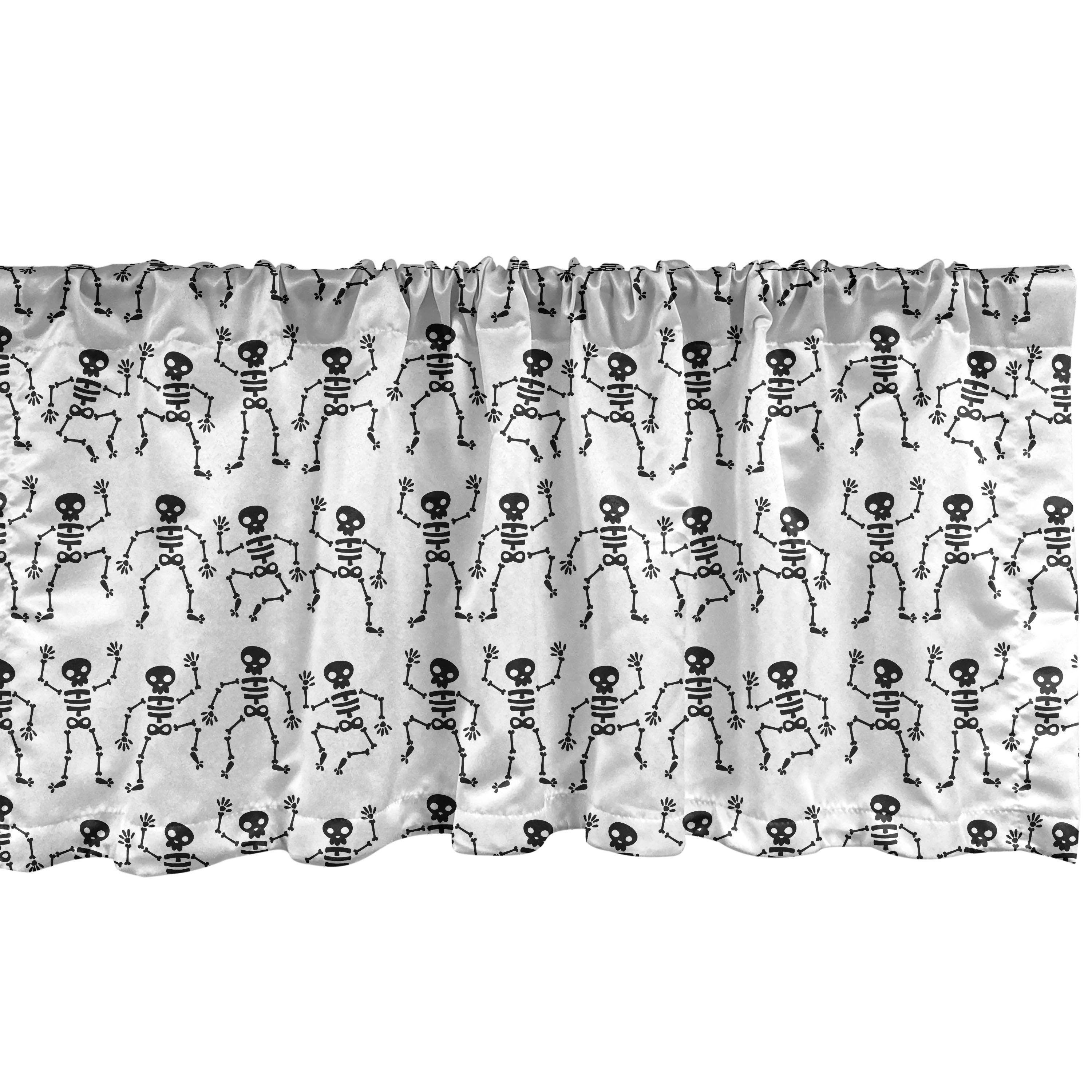 Scheibengardine Vorhang Volant für Küche Schlafzimmer Dekor mit Stangentasche, Abakuhaus, Microfaser, Gebeine Tanzen-Skelette Muster