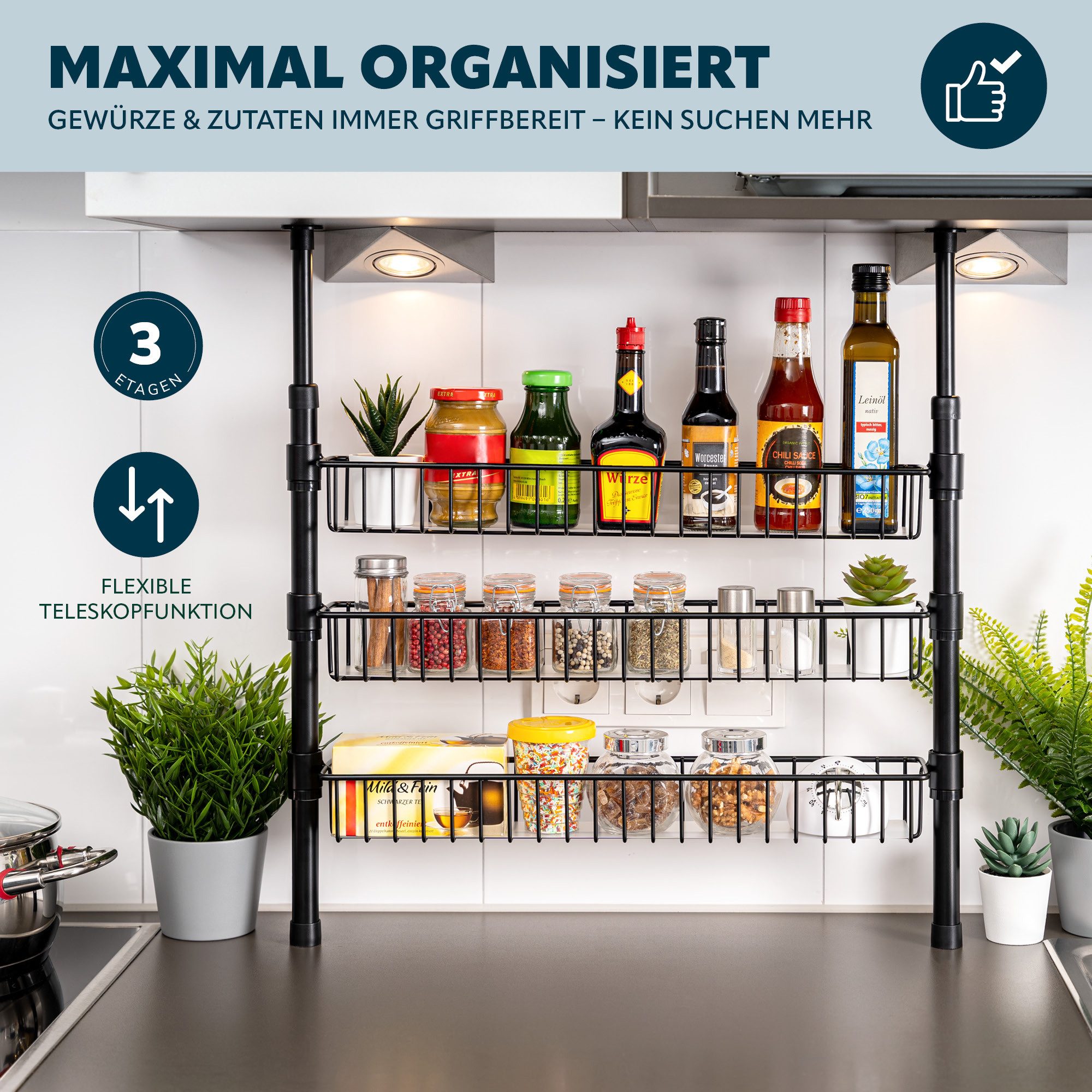 bremermann Küchenregal Teleskop-Gewürzregal, Teleskopregal mit 3 günstig online kaufen