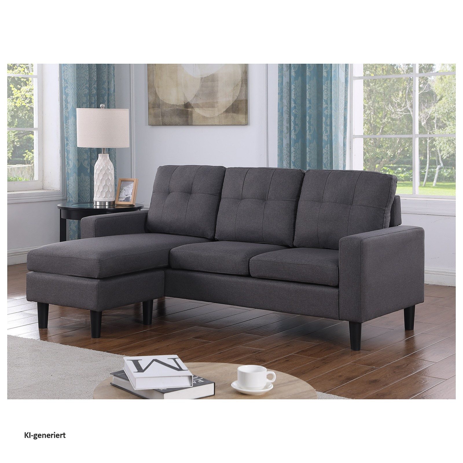 HTI-Living 3-Sitzer Polstercouch mit variabler Ottomane Reva Grau, Stück 1 Teile, Dreisitzer mit Hocker Ecksofa