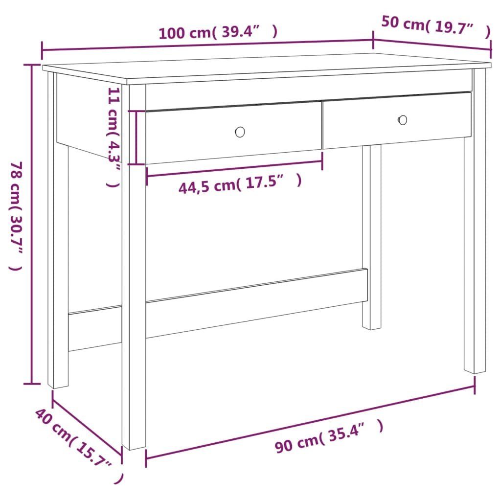 Massivholz furnicato Schreibtisch mit cm Schubladen Kiefer 100x50x78 Grau