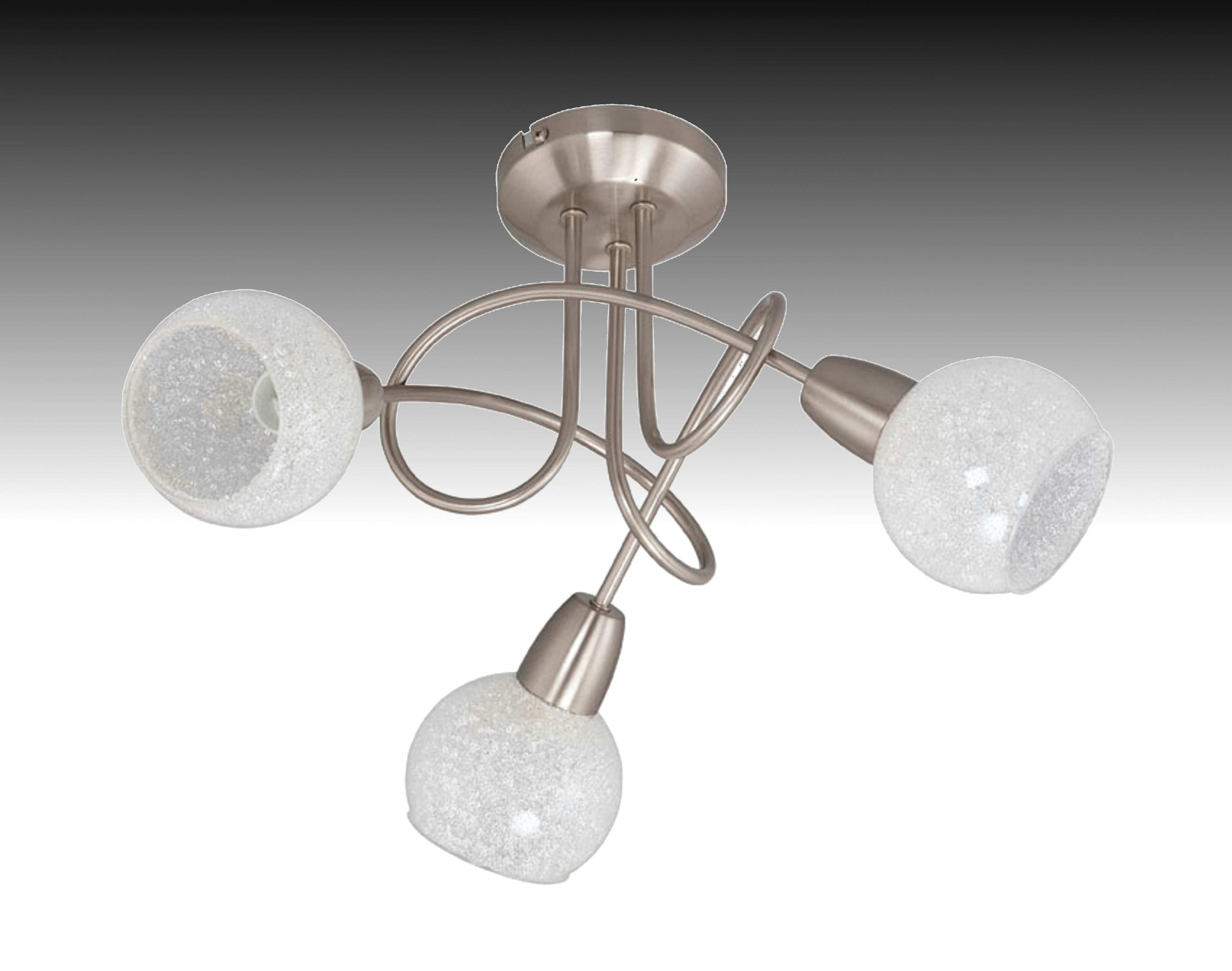TRANGO LED Deckenleuchte, 3-flammig 2076-SD LED Deckenleuchte *OLIA* inkl. 3x 3-Stufen dimmbar LED Leuchtmittel 3000K warmweiß I Deckenlampe in Edelstahl-Optik mit Design Glas mit Eiskristall-Dekor, Deckenstrahler, Wohnzimmer Lampe, Spots