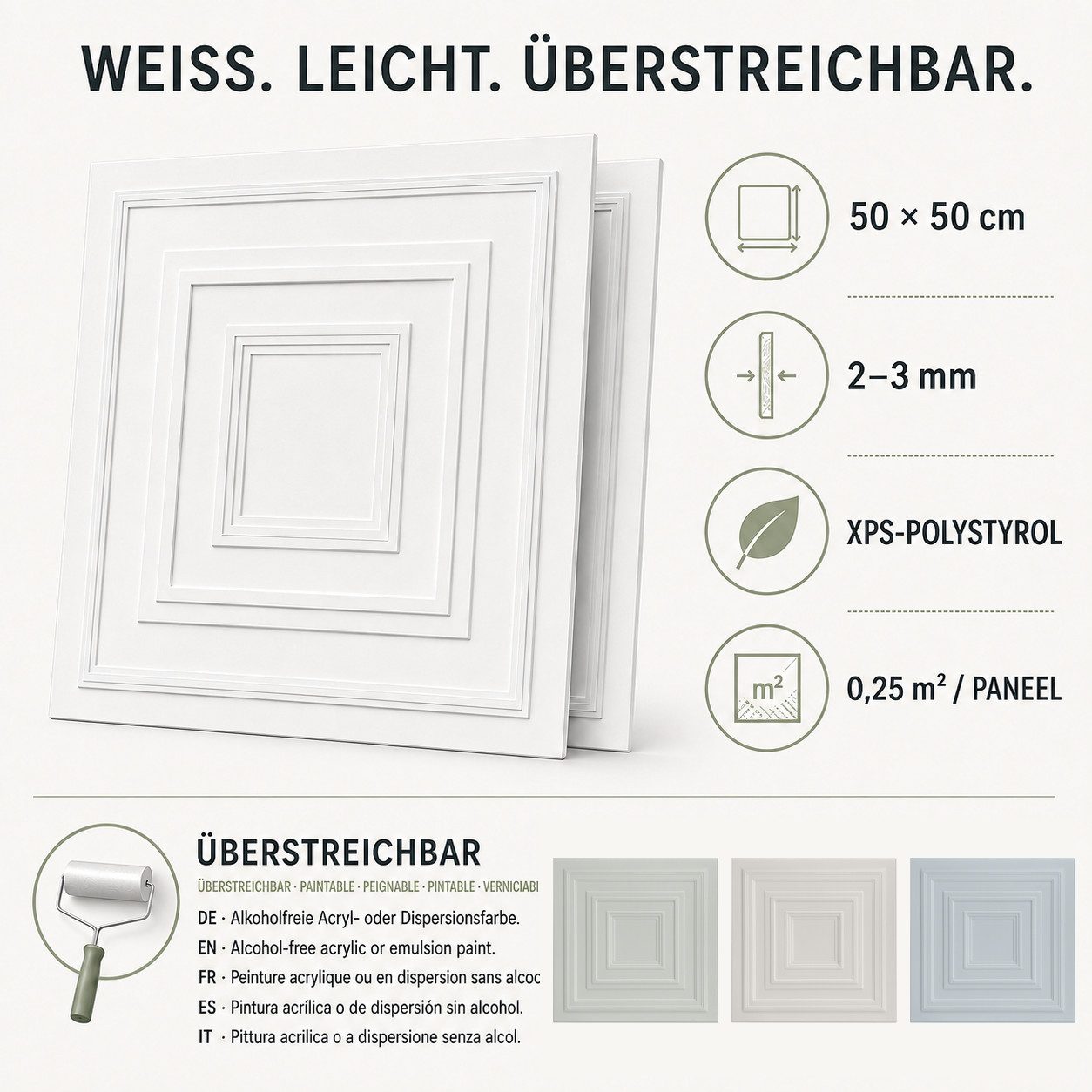 IKHEMalarka 3D Wandpaneel aus Polystyrol Styropor XPS 2m² = 8 Stück, BxL: 50,00x50,00 cm, 0,25 qm, (Platten XPS, Polystyrol Paneele) Paneelen für Decke & Wand – Bild 4 von 5