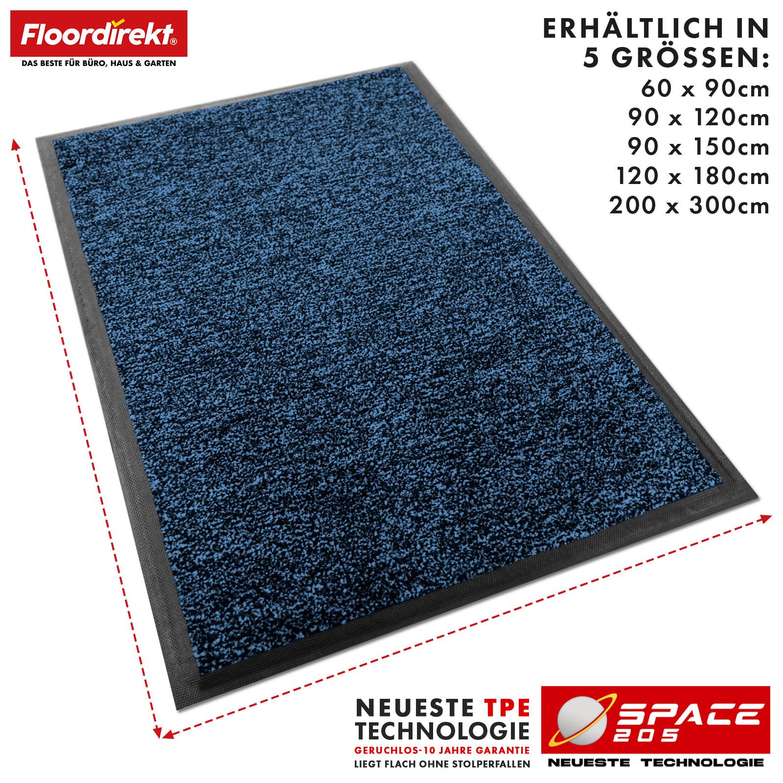 Floordirekt Fußmatte Space, Schmutzfangmatte hochabsorbierend - Matte Eingangsbereich, langlebig & rutschfest - Fußmatte innen/Schmutzfangmatte außen