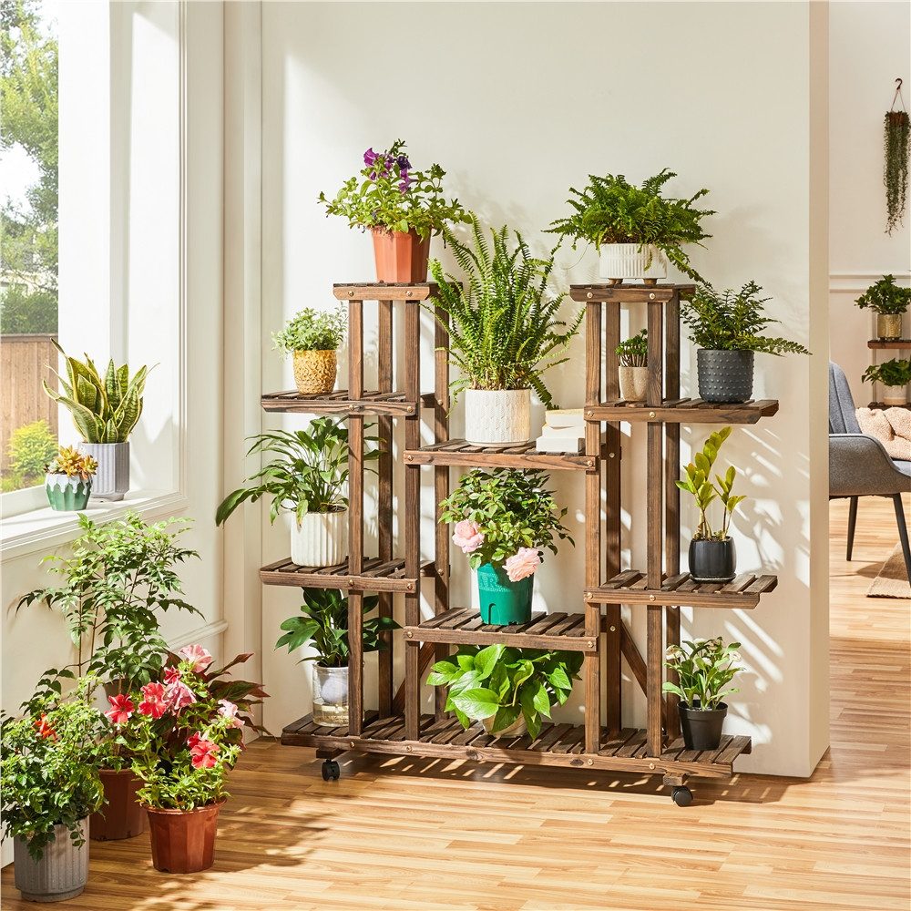 Yaheetech Blumenständer 9 Etagen Blumenständer Blumentreppe aus Holz, Pflan günstig online kaufen