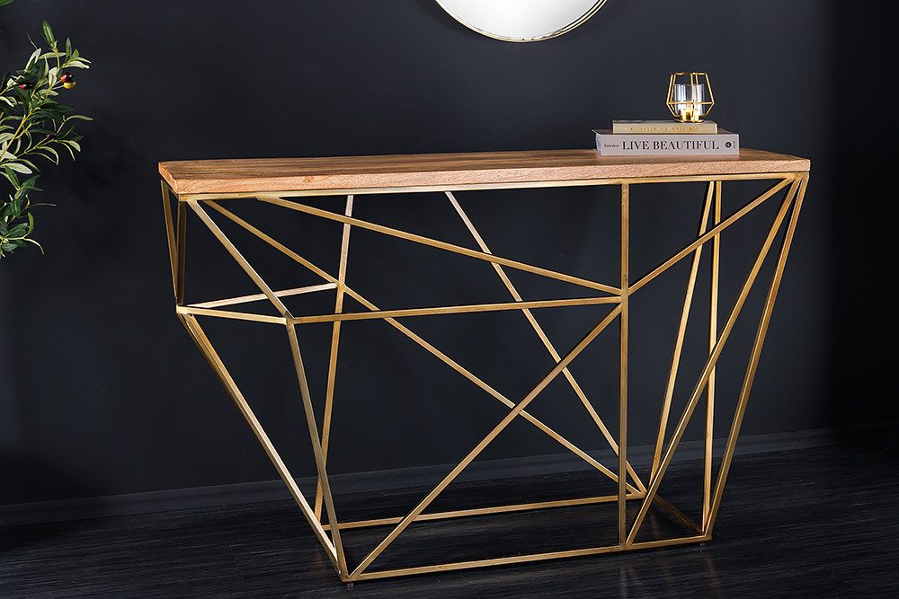 riess-ambiente Konsolentisch DIAMOND 120cm natur/messing-Mangoholz, Metallgestell, Ablage, handmade (Einzelartikel, 1-St), Flurtisch mit Massivholz-Platte- ideal f. Eingangsbereich & Wohnzimmer