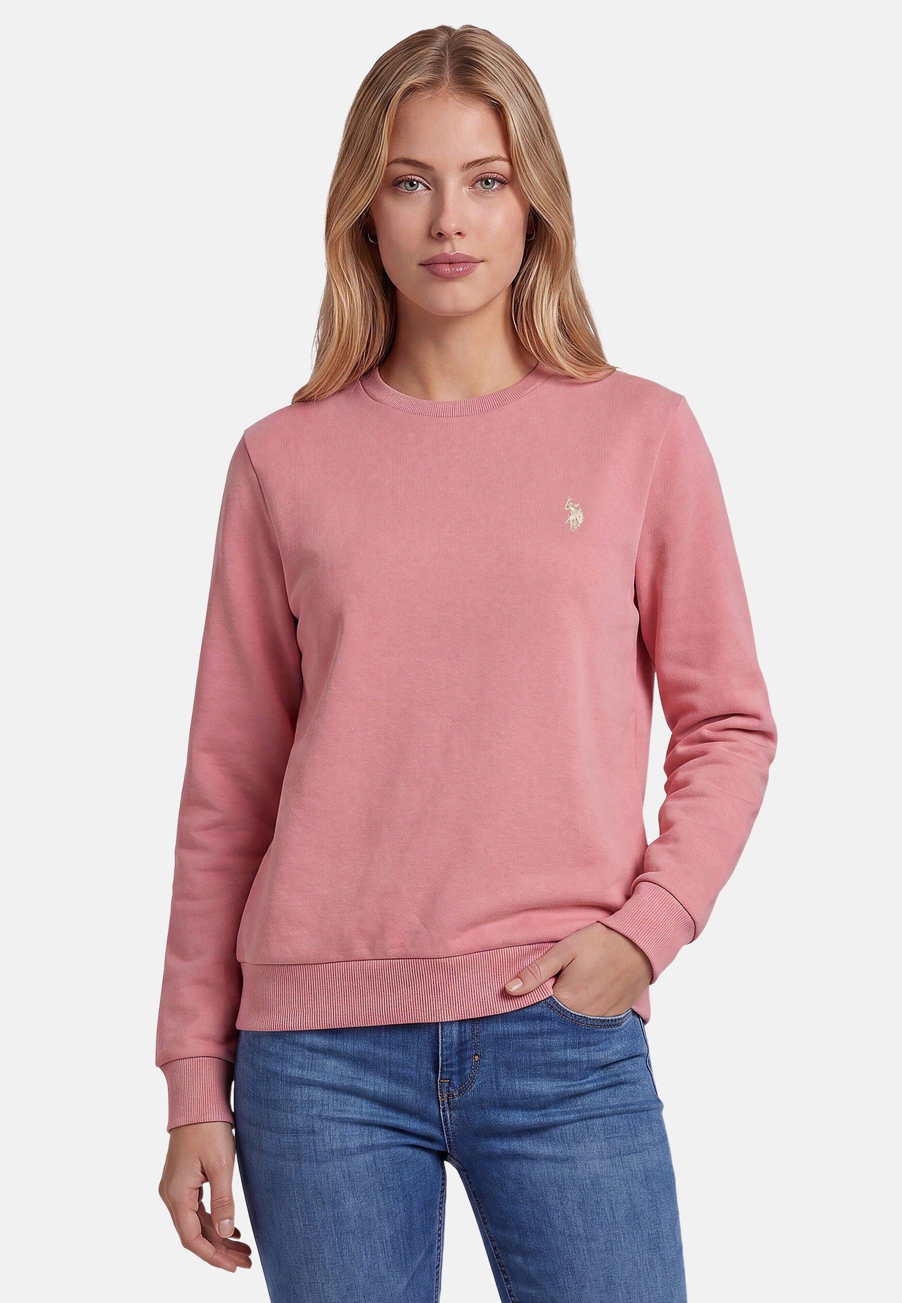 U.S. Polo Assn. Rundhalspullover USZoee – Damen Sweatshirt mit Rundhalsausschnitt Weiche Baumwollmischung, femininer Schnitt und Logo-Stickerei