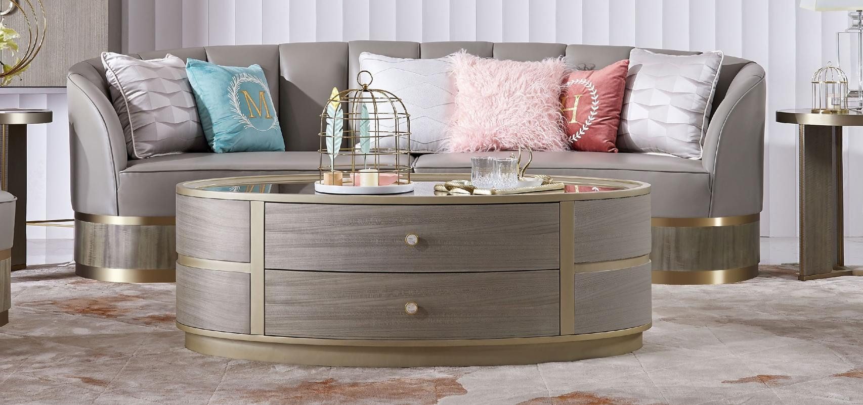 JVmoebel Couchtisch Eleganter Holztisch in Braun mit ovaler Form und Schubladen (Packung, 1-St., Couchtisch), Made in Europa