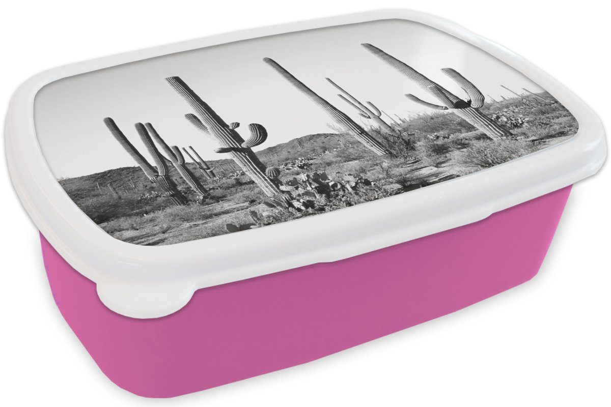 MuchoWow Lunchbox Kakteen - Brotdose Erwachsene, Kunststoff Natur - (2-tlg), Landschaft, Kunststoff, Mädchen, weiß - und Kinder, rosa Brotbox Schwarz Snackbox, für