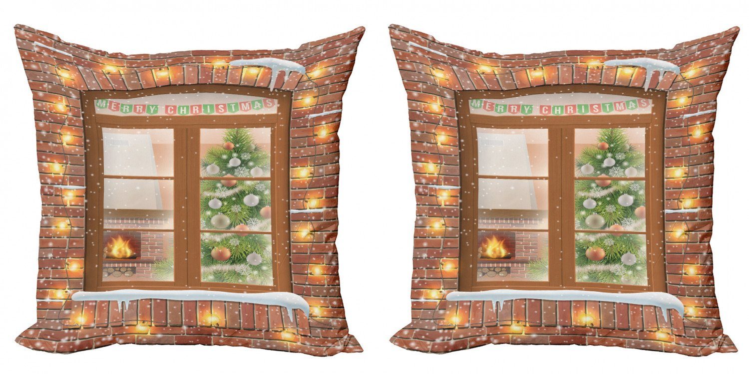Kissenbezüge Modern Accent Doppelseitiger Digitaldruck, Abakuhaus (2 Stück), Weihnachten Blick durch ein Fenster