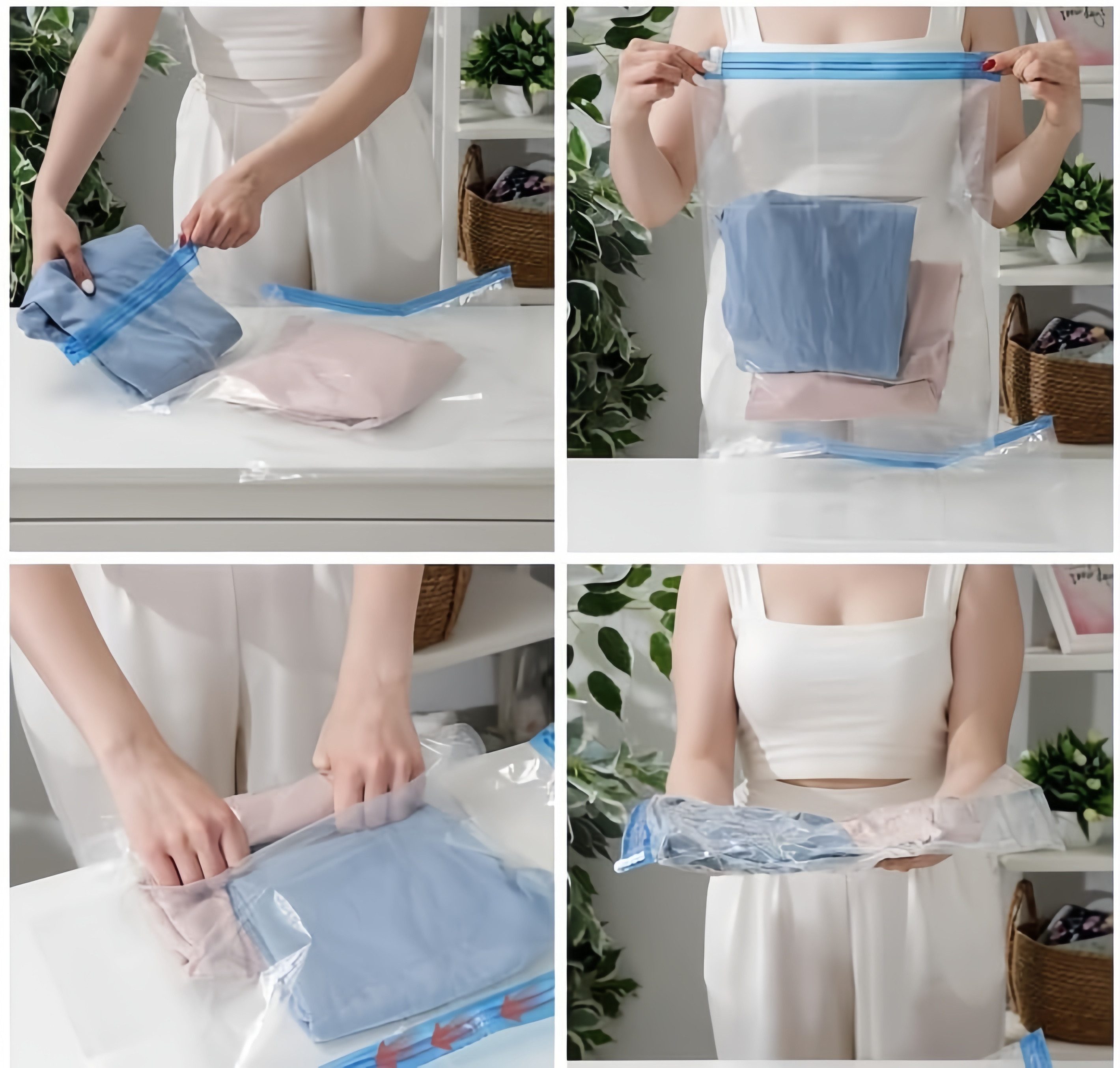 FOUORTUNATE-BEE Kleidersack Vakuumbeutel ohne Pumpe 8er Set Kleidung Bettdecken Reise Aufbewahrungsbeutel platzsparend Koffer Schrank Rucksack – Bild 5 von 5
