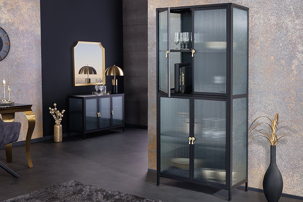 riess-ambiente Vitrine AMSTERDAM 180cm schwarz (Einzelartikel, Küche · Design / Wohnzimmer 1-St) · Glas · Modern Stauraum Metall · · gold