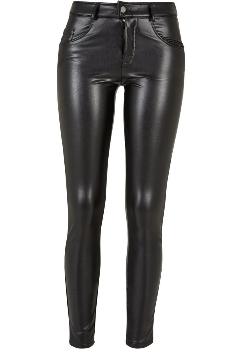 URBAN CLASSICS Funktionshose Ladies Mid Waist Synthetic Leather Pants DamenKunstlederhose