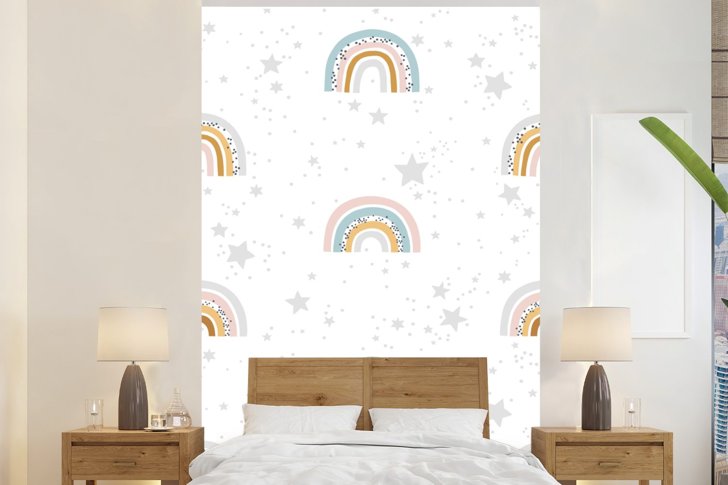 Montagefertig MuchoWow - St), bedruckt, - Muster Regenbogen Pastell, für Fototapete Vinyl Wohnzimmer, (3 Matt, Tapete Wandtapete