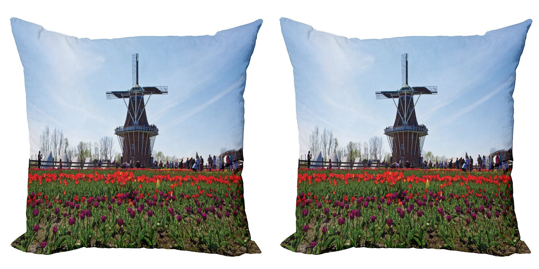 Abakuhaus (2 Modern Doppelseitiger Digitaldruck, Accent Windmühle Stück), Kissenbezüge Photo Niederländisch Tulpe-Feld