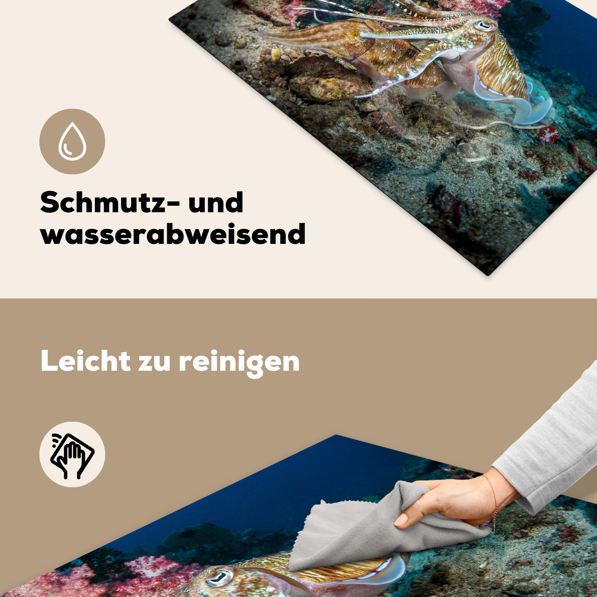 MuchoWow Herdblende-/Abdeckplatte Zwei Tintenfische für über Ceranfeldabdeckung Schutz tlg), cm, gemeinsam Induktionskochfeld den schwimmen (1 Vinyl, Boden, küche, die 81x52