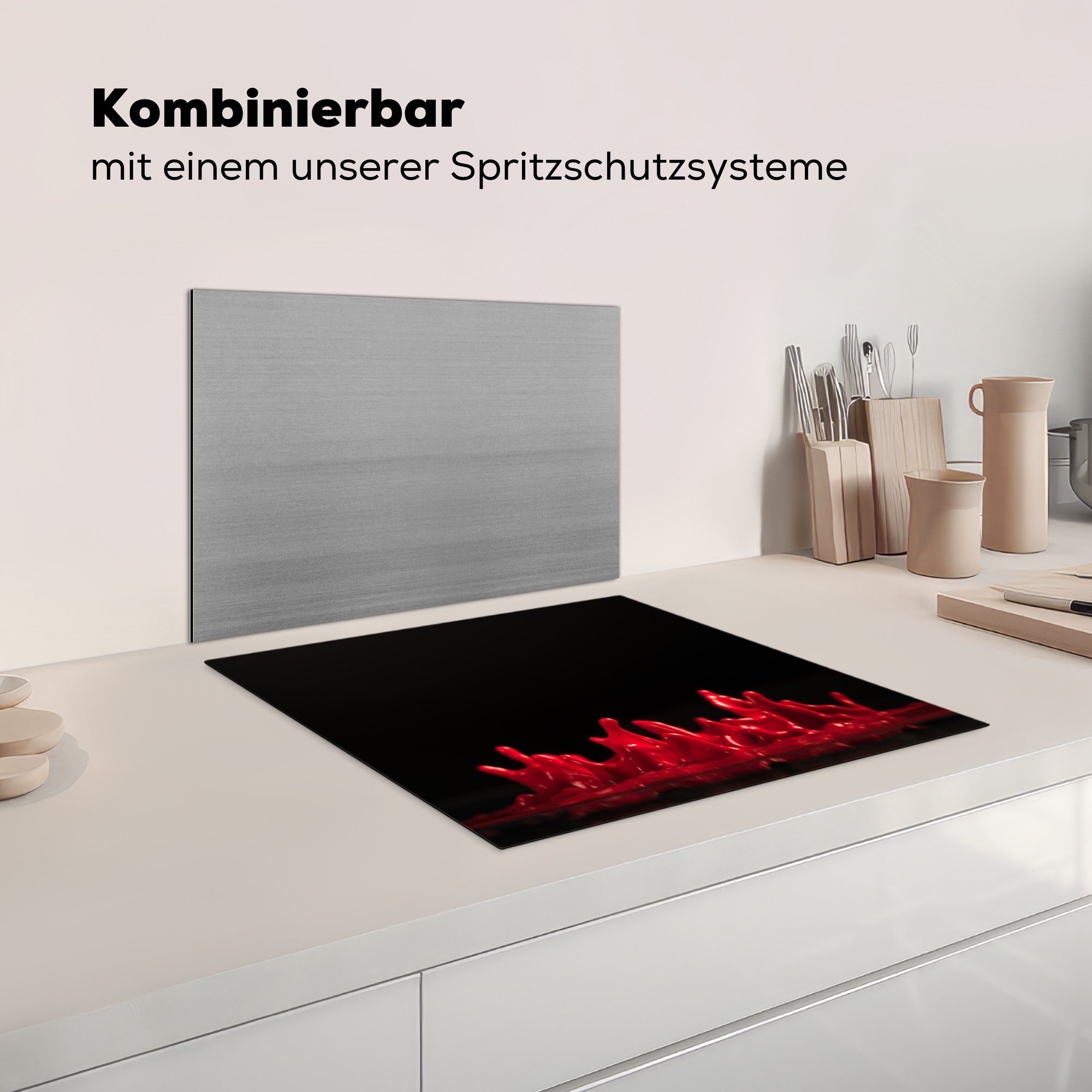 nutzbar, MuchoWow Vinyl, Mobile Herdblende-/Abdeckplatte Springendes Ceranfeldabdeckung Rot, tlg), (1 60x52 Arbeitsfläche cm,