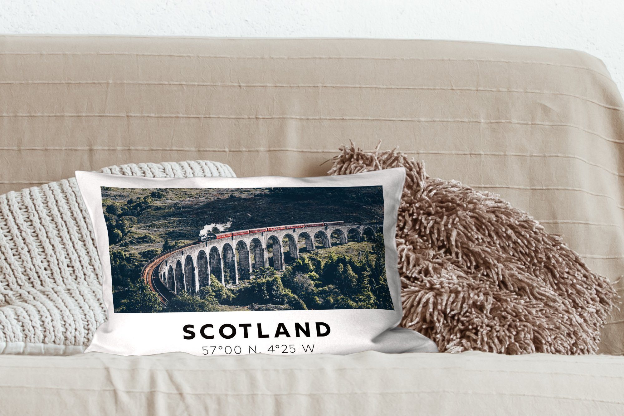 - Zierkissen, Schottland MuchoWow Zug - Vintage - Schlafzimmer Dekoration, mit Füllung, Wohzimmer Brücke, Dekokissen Dekokissen