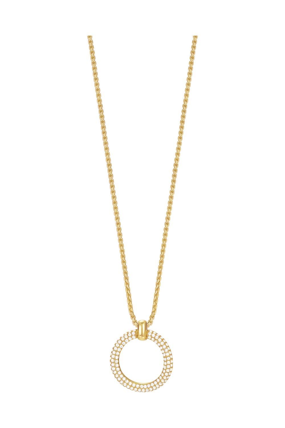 Esprit Collier Halskette Damen Metall Zirkonia 42cm Karabiner ESNL03009B420, aus Metall, Gold, Zirkonia, runder Anhänger, 42cm lang