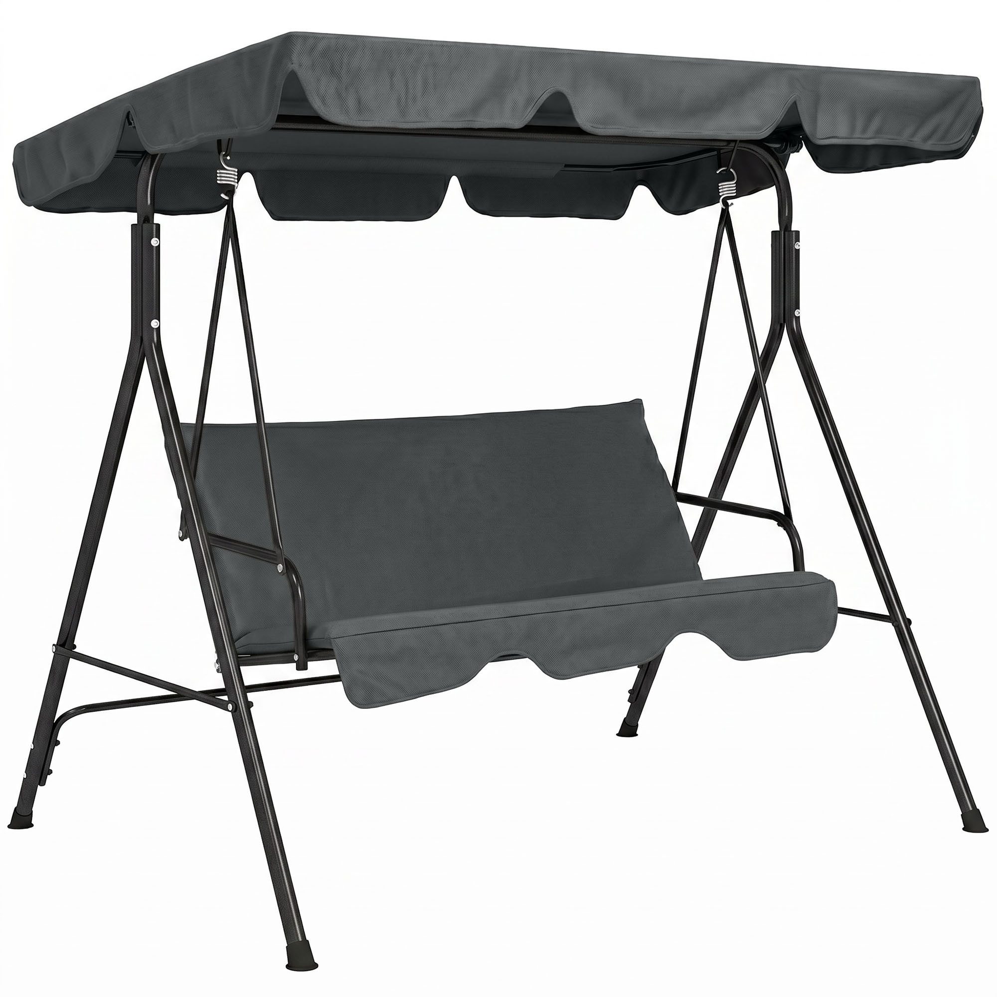 Outsunny Hollywoodschaukel Gartenschaukel, verstellbar, Schaukelbank belast bis 240 kg, 3-Sitzer, mit Sonnendach, 3-Sitzer Gartenschaukel, 1 tlg., Schaukelbank, für Garten, Terrasse, 172 x 110 x 153 cm, Grau