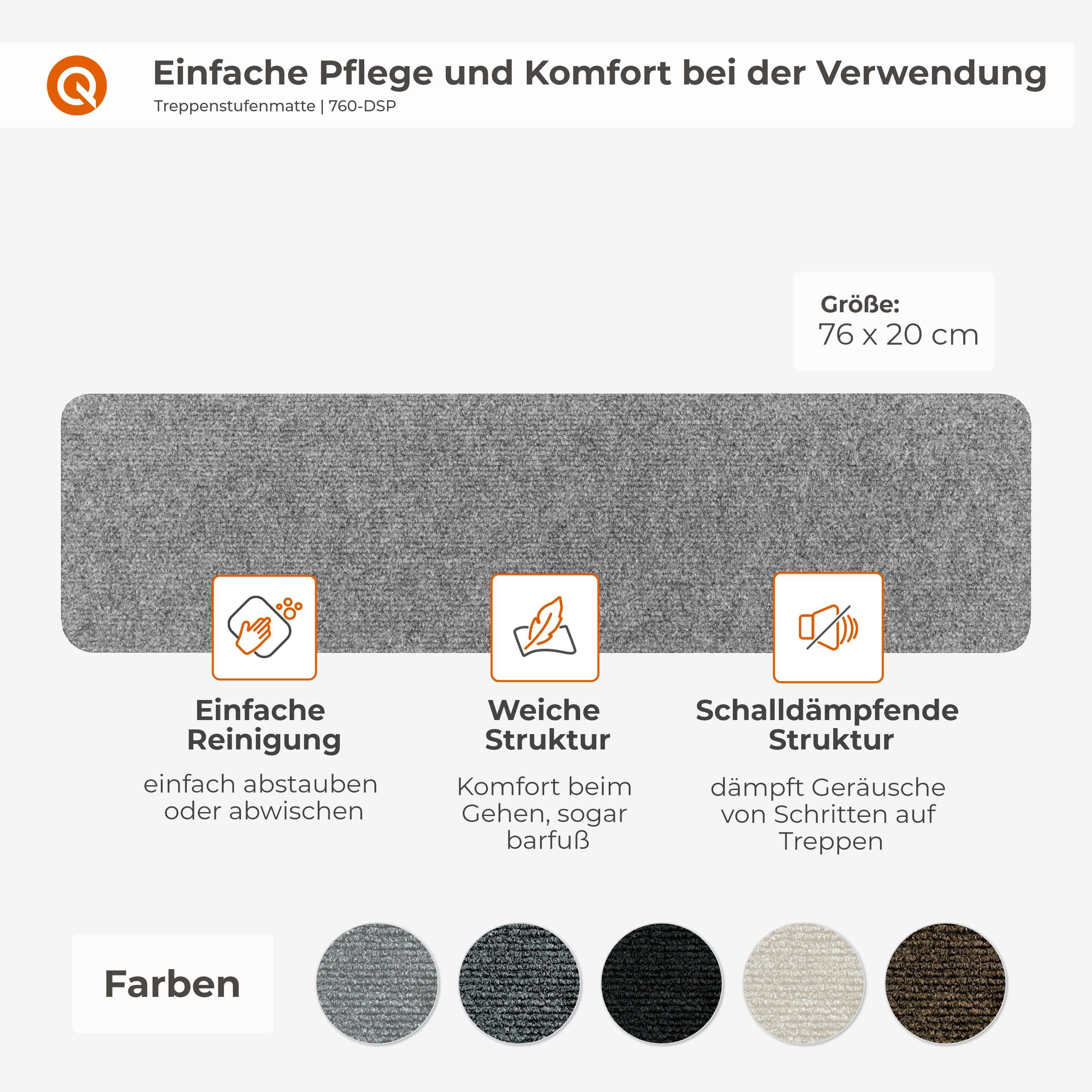 Quest Stufenmatte Treppenstufenmatte selbstklebend 76 x 20 cm, rechteckig, selbstklebend, rutschfest, 76 x 20 cm, 15 Stück – Bild 5 von 5
