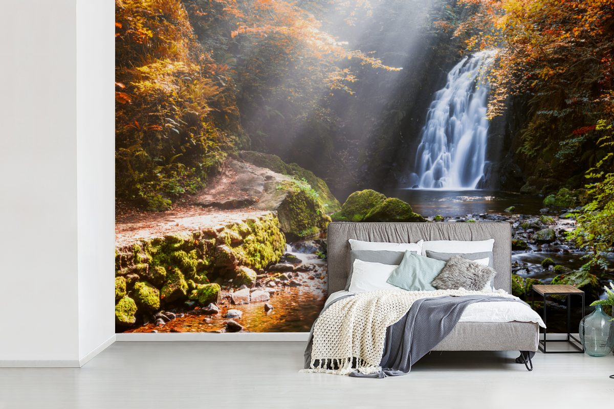 bedruckt, St), Wallpaper im Fototapete Wasserfall für MuchoWow Tapete Herbst, (6 Wohnzimmer, Schlafzimmer, Matt, Vinyl Kinderzimmer,