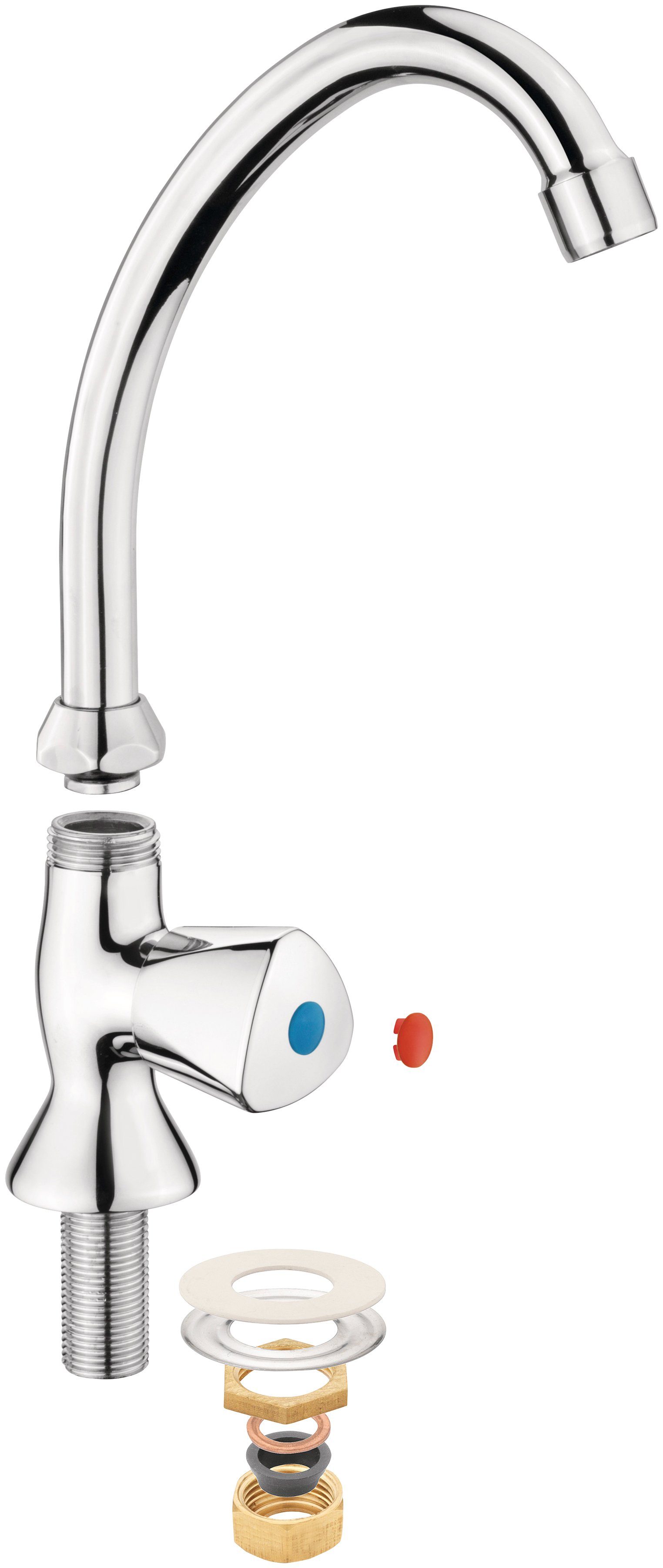 CORNAT Standventil "Lisa" Verchromter Messingkörper -Standmontage in Gäste-WC & Keller Geräuscharmer Luftsprudle / Kaltwasserhahn/ Wandarmatur/ Hoher Auslauf