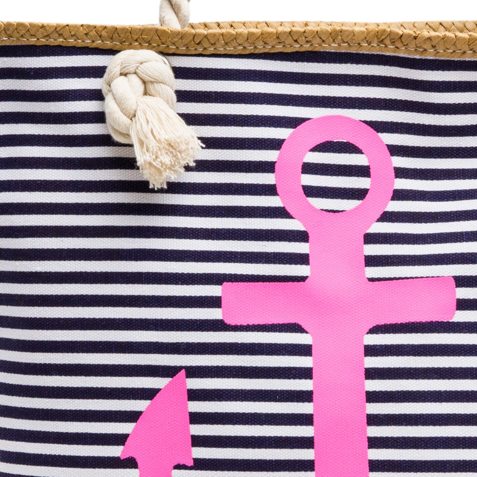 Caspar Strandtasche TS1040 Damen Strandtasche pink - Reißverschluss mit Muster maritimen / und Streifen Shopper dunkelblau ANKER