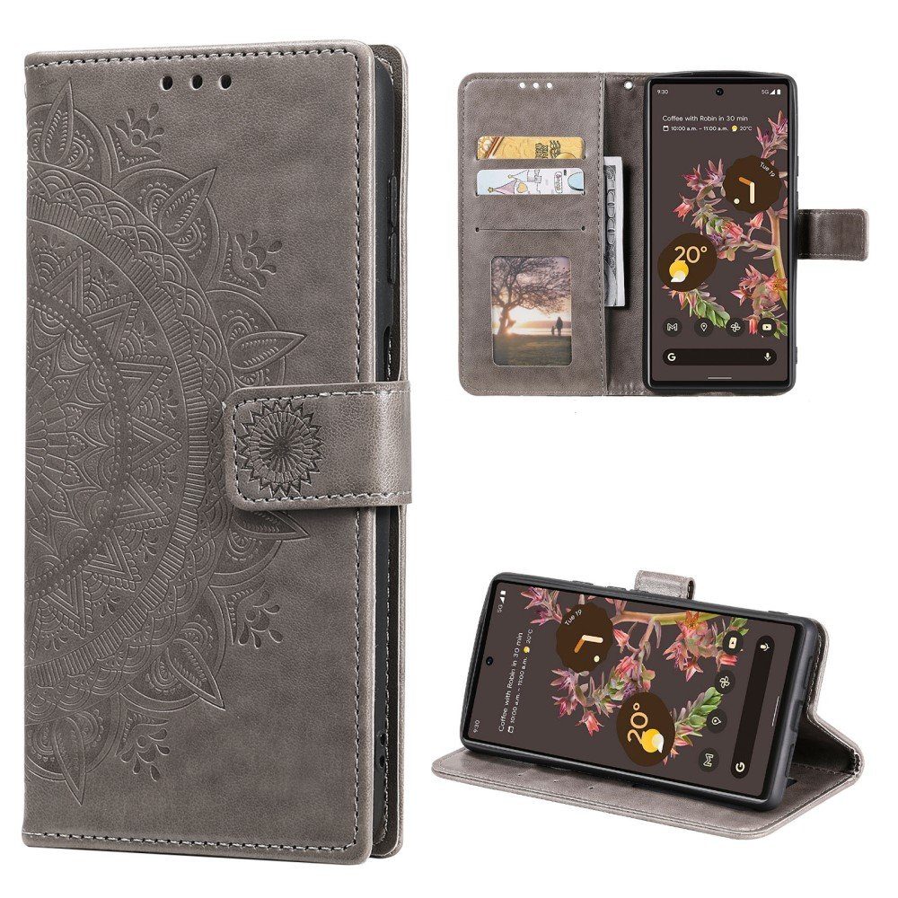 CoverKingz Handyhülle Hülle für Google Pixel 6 Handyhülle Tasche Flip Case Cover Etui 16,5 cm (6,5 Zoll), Klapphülle Schutzhülle mit Kartenfach Schutztasche Motiv Mandala