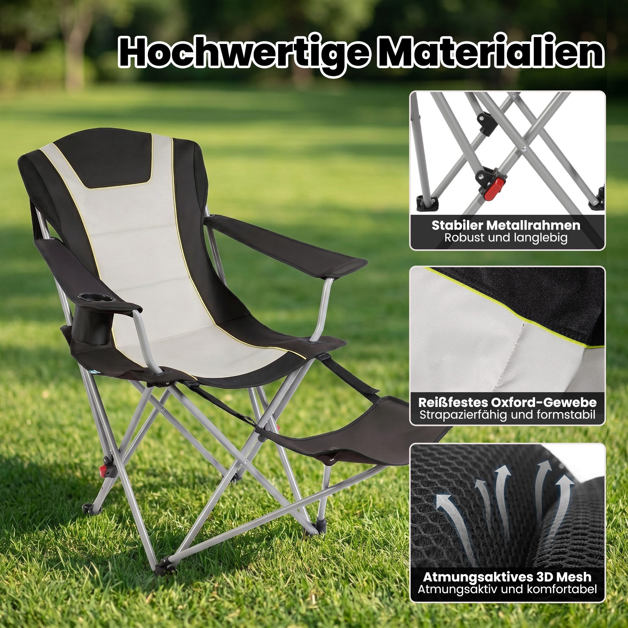 HOMECALL Campingstuhl mit fußstütze Klappstuhl Angelstuhl Faltbar gepolstert gartenstuhl (2-in-1-Funktion gartenstuhl klappbar campingstuhl mit fußablage), 3 fa – Bild 4 von 5