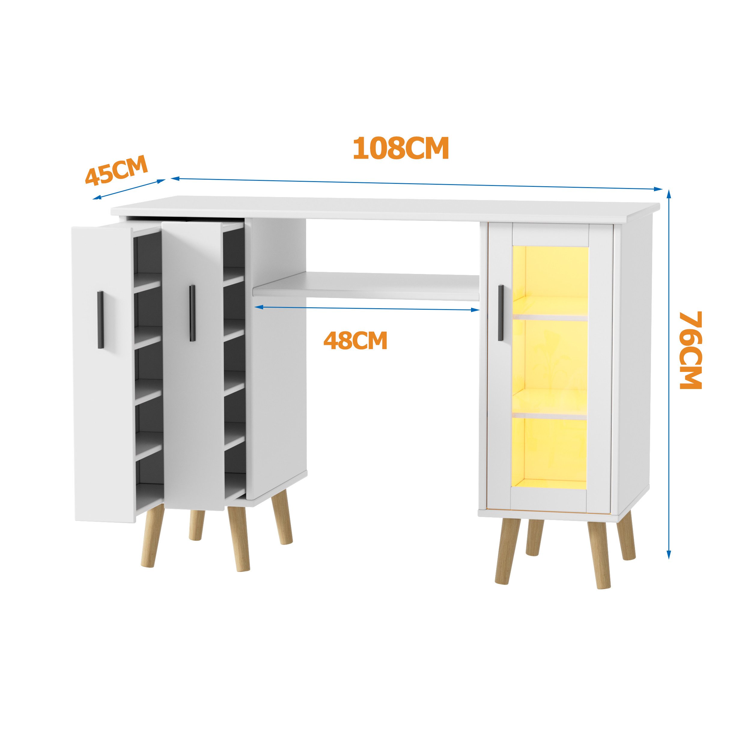 TWSOUL Arbeitstisch Nageltisch mit LED-Beleuchtung aus Holz, mit 2 Auszugss günstig online kaufen