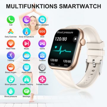 walkbee smartwatch,Fitness Tracker uhr für Damen Herren mit Telefonfunktion Smartwatch (5 cm/1,96" HD Voll Touchscreen Zoll) IP67 Wasserdicht Fitness Uhr, 4 Austauschbare Armbänder