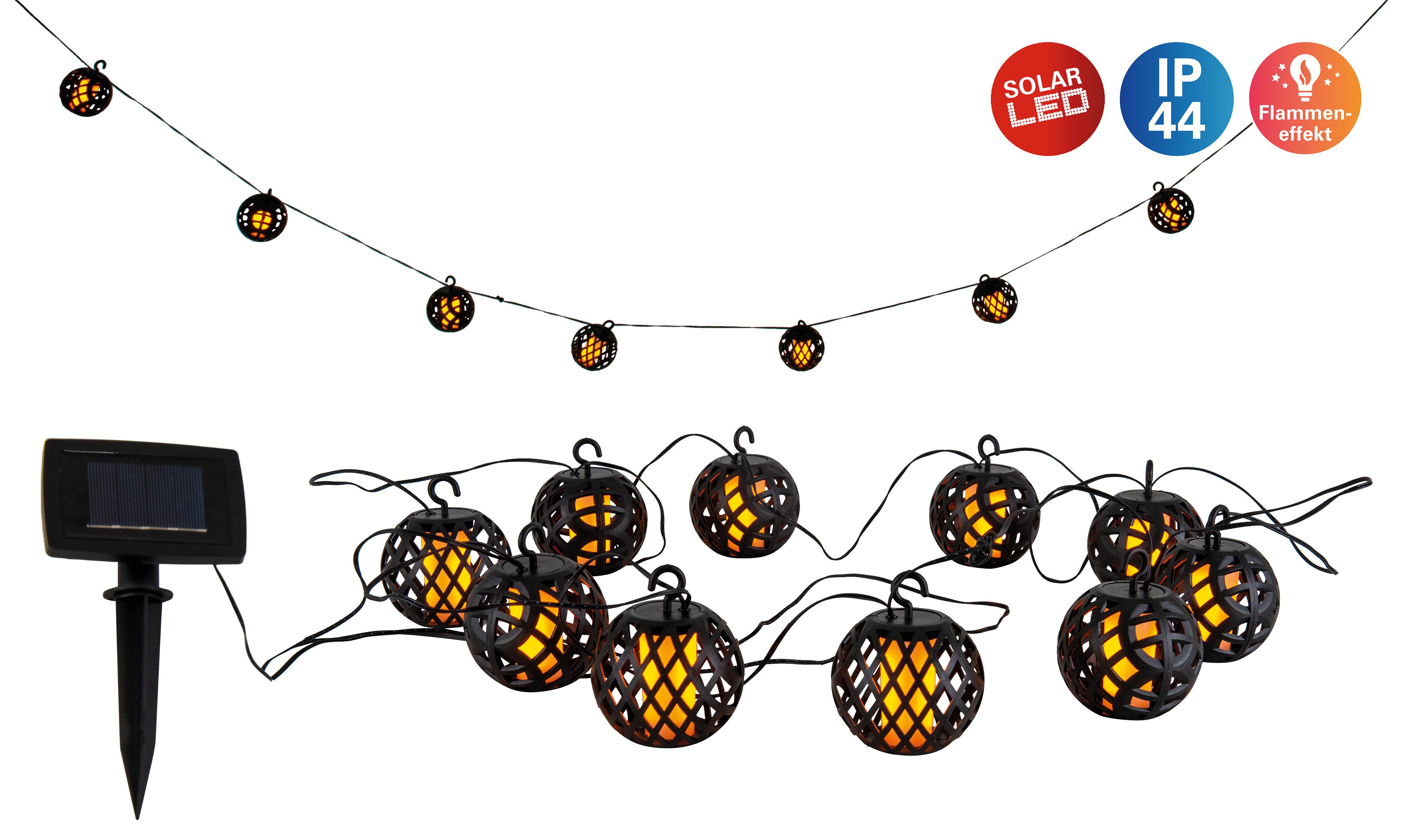 näve LED Solarleuchte Fogo, Tageslichtsensor, LED fest integriert, Warmweiß, Lichterkette,10 Kugeln, Flammeneffekt, Dämmerungssensor, LED warmweiß