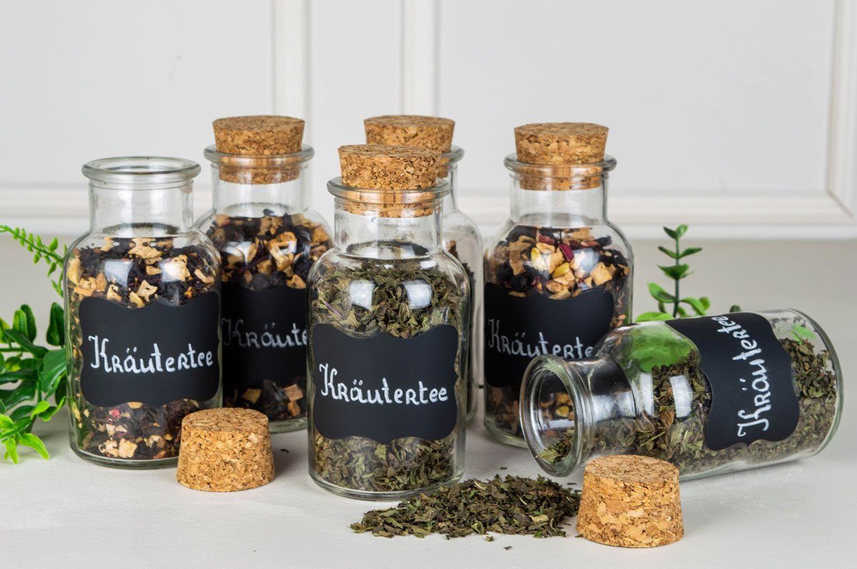 Sendez Gewürzbehälter 12 Gewürzgläser mit Korkverschluss 280ml inkl. 24 Eti günstig online kaufen