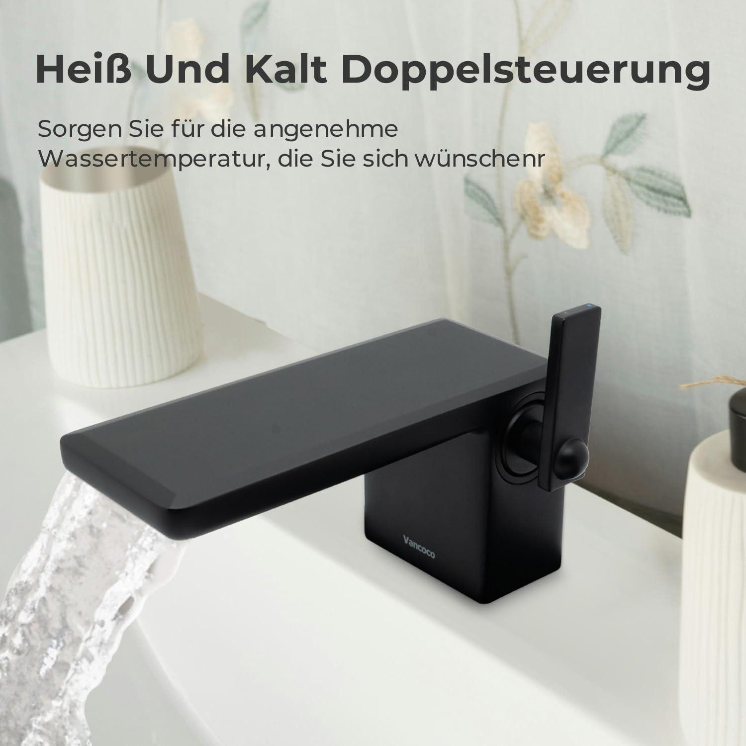 LuxusKollektion Waschtischarmatur Wasserhahn Einhebelmischer Waschtischmischer Wasserfall Schwarz