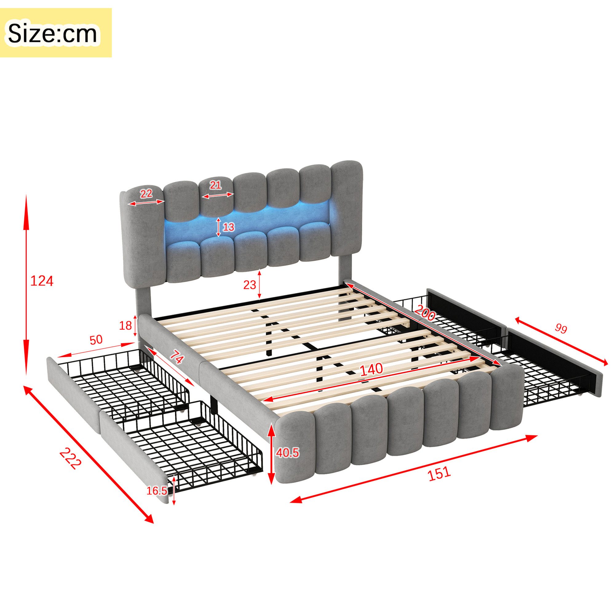 TavilaEcon Polsterbett Doppelbett Funktionsbett Stauraumbett mit 4 Schublad günstig online kaufen