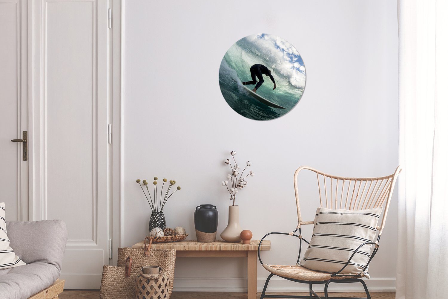 MuchoWow Gemälde Surfer auf (1 Wellen, Forex, Kreis 30x30 cm Wohnzimmer, Rundes Wanddekoration Wandbild, St)