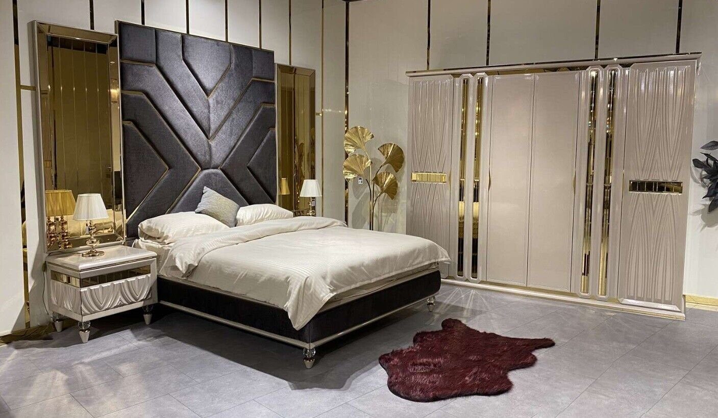 Komplett (3-St., Europa Schlafzimmer Bett 2x 3tlg.Luxus Nachttische JVmoebel Set in Schlafzimmer-Set Design, Nachttische), Set Made Bett/2x