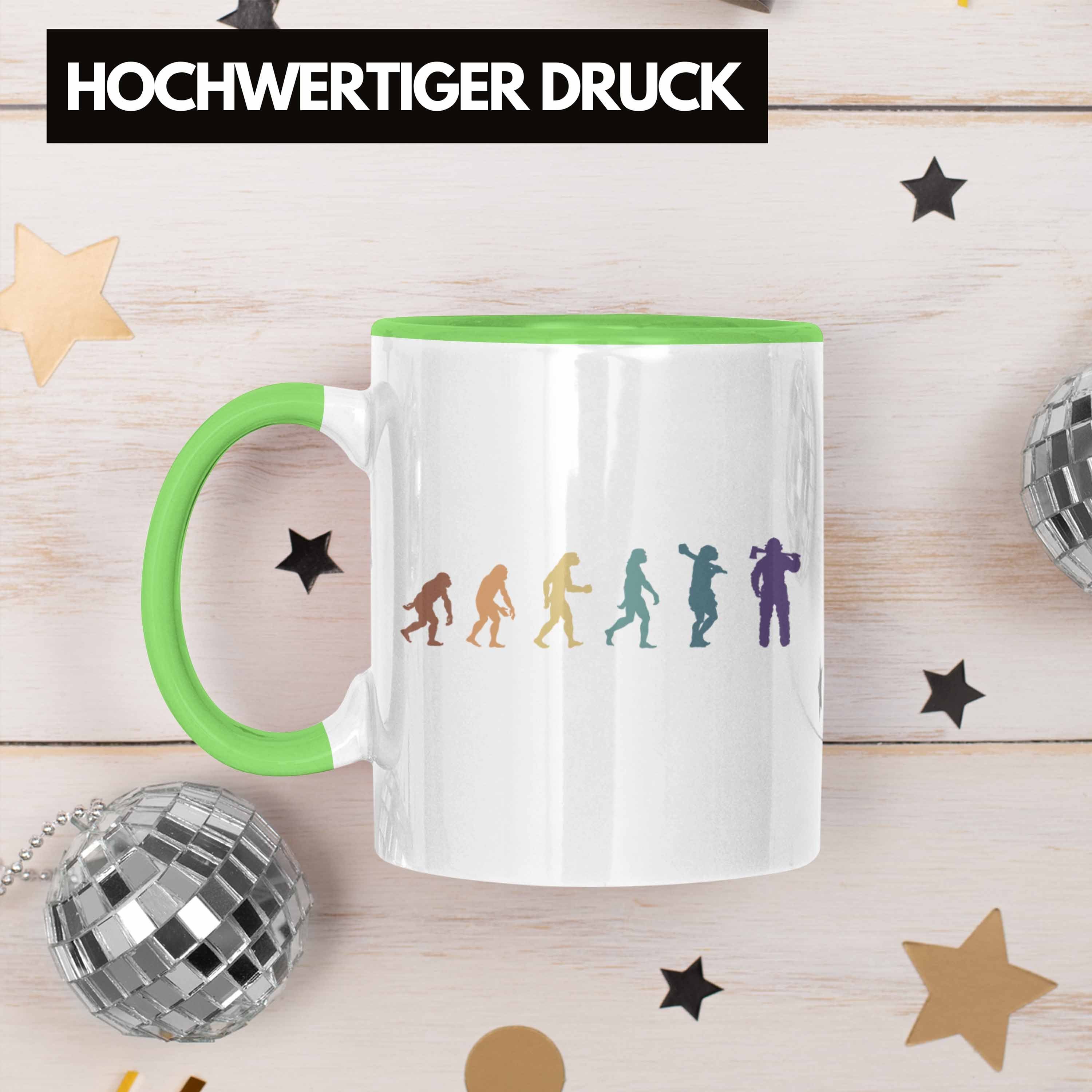 Männer Evolution für Geburtstag Trendation Tasse Geschenk Feuerwehr Grün Tasse - Trendation Feuerwehrmann Spruch Grafik