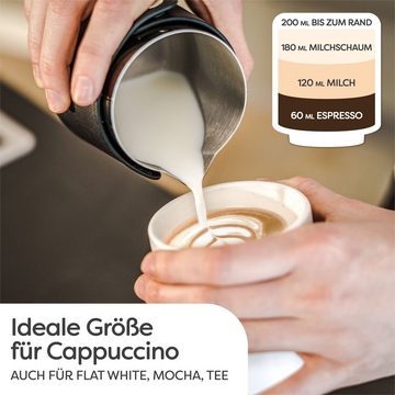 Cosumy Cappuccinotasse 4er Set Cappuccino Keramik Kaffee Tassen Groß 200 ml ohne Henkel, Keramik, Hitzebeständiges Stapelbares Design - Entworfen für Latte Art - 200 ml