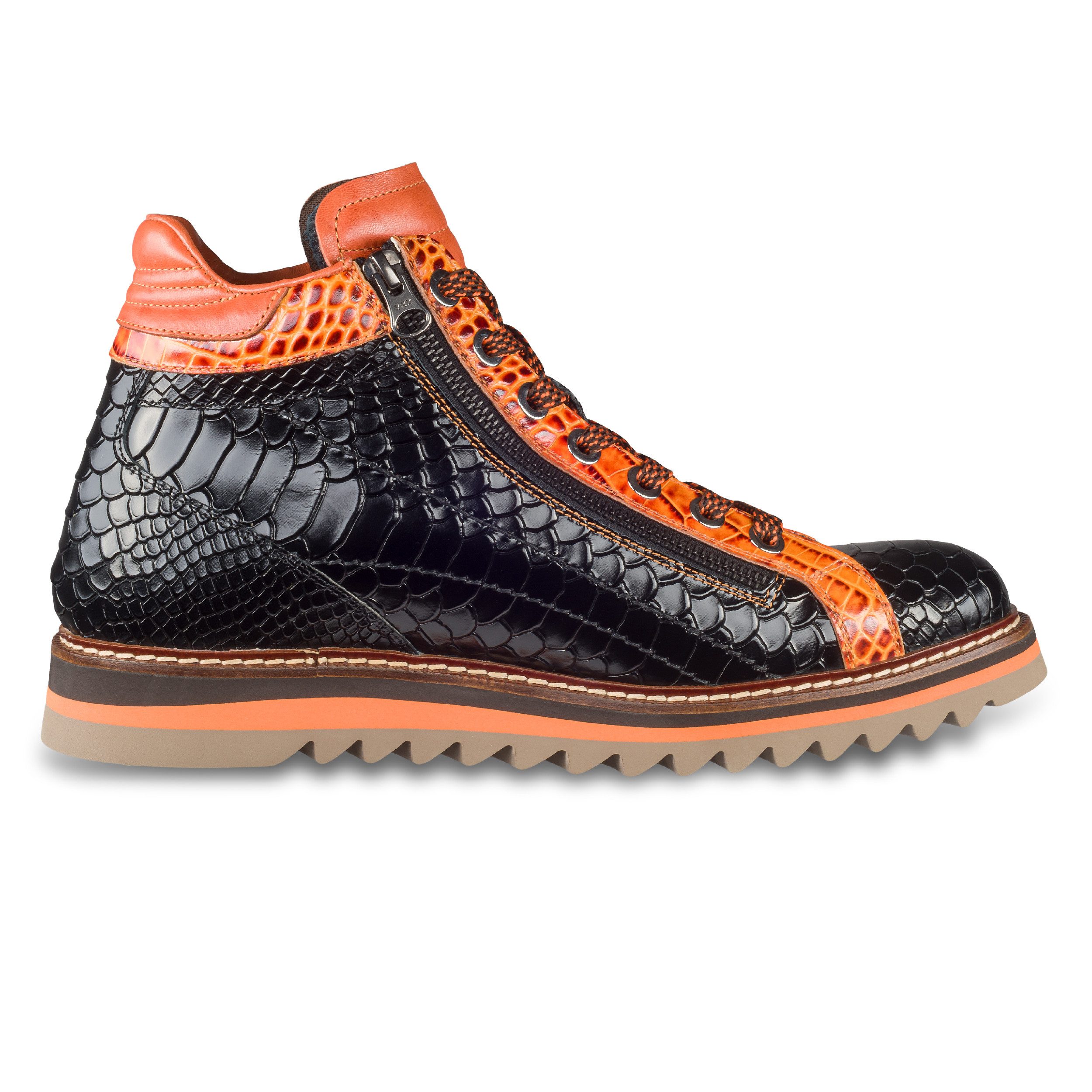 Lorenzi Lorenzi Sneaker-Stiefel Herren schwarz/orange - Leder Krokoprägung Sneaker Handgefertigt