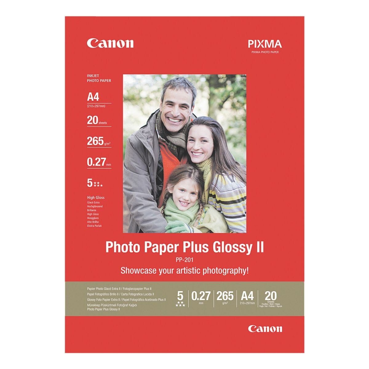 Canon Fotopapier Glossy Plus II, Format A4, hochglänzend, 265 g/m², 20 Blatt